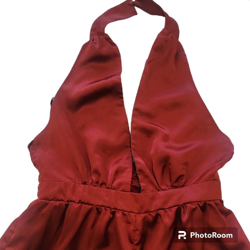 Misguided Red/Burgundy Halter Neck Wideleg Jumpsuit size 6 - Picture 7 of 16